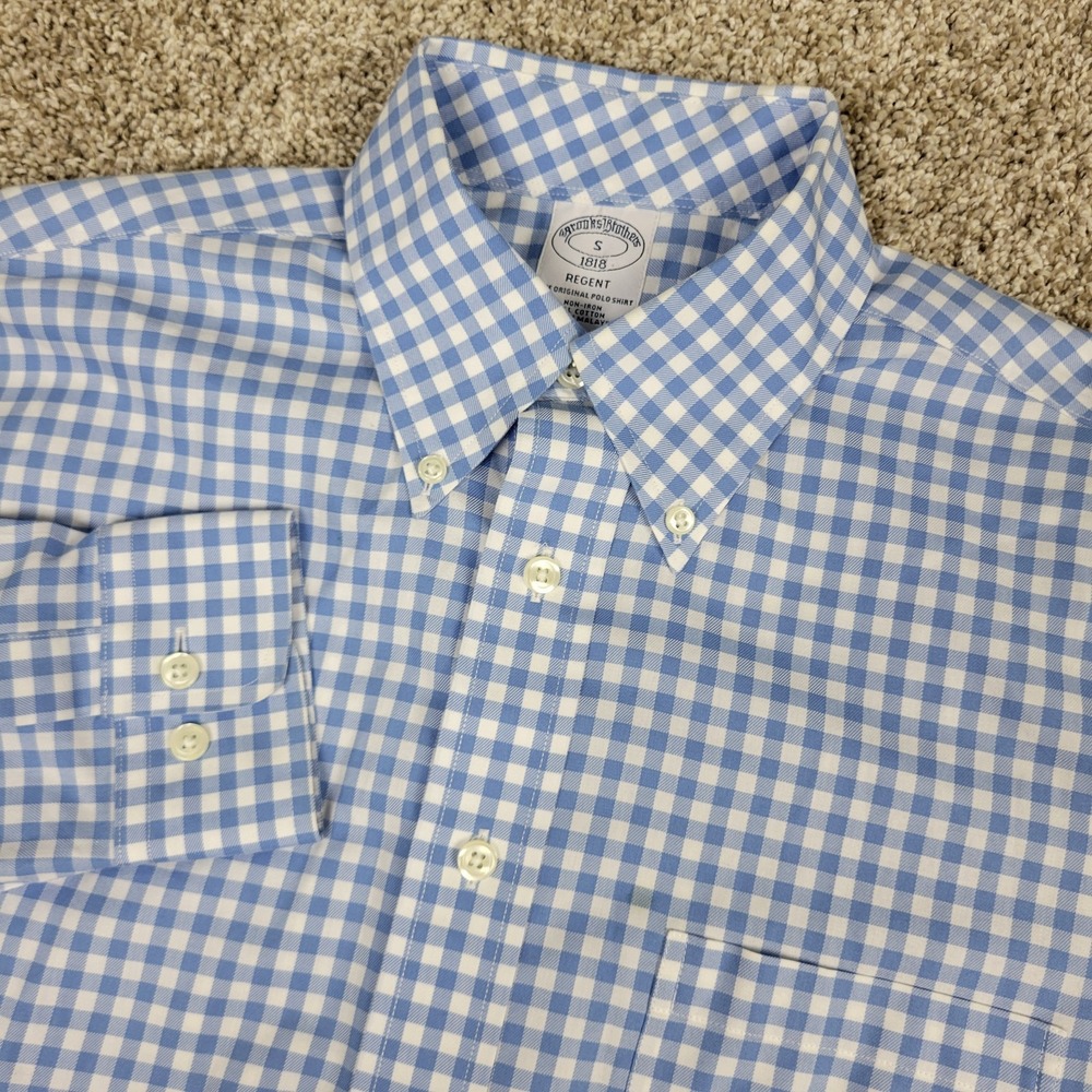Brooks Brothers Regent Mens Small Blue White Gingham Check Button Down LS